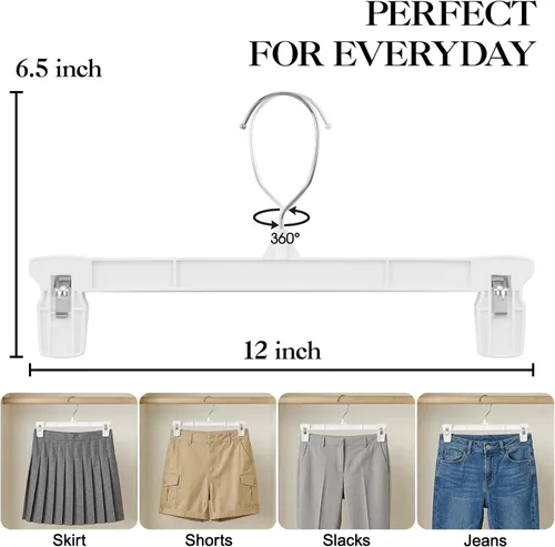 Vista 2 de Perchas para falda Smartor Perchero para pantalones con clips Disponible en paquetes de 10, 30, 60 Ahorro de espacio Duraderas Clips