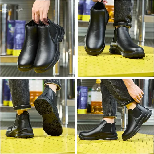 Vista 2 de PJZHJ Zapatos Antideslizantes para Hombres, Resistente al Aceite y al Agua, Zapatos de Chef Cómodos, Zapatos de Trabajo Antideslizantes para Cocina
