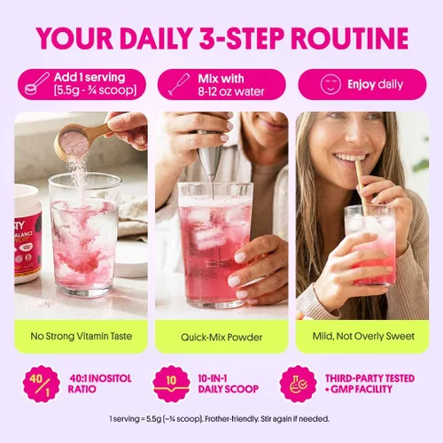 Vista 4 de Myo-inositol & D-Chiro Inositol 40:1 Polvo de magnesio para mujeres, con L-5-MTHF, vitamina D3, zinc magnesio, selenio y yodo, equilibrio hormonal
