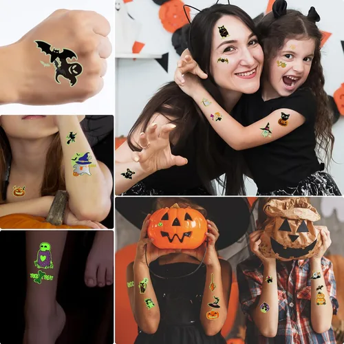 Vista 5 de 124 tatuajes temporales que brillan en la oscuridad para niños que no se repiten, brillan en la oscuridad, tatuajes falsos para niños y niñas
