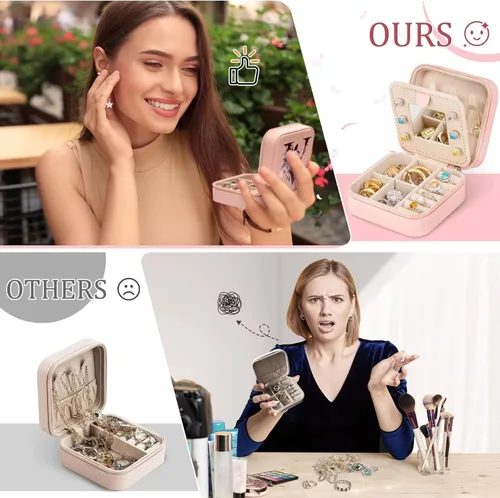 Vista 3 de QLOVEA Regalos para niñas adolescentes, regalos de cumpleaños para hija, nieta, joyero de viaje, organizador de joyas, joyero con iniciales