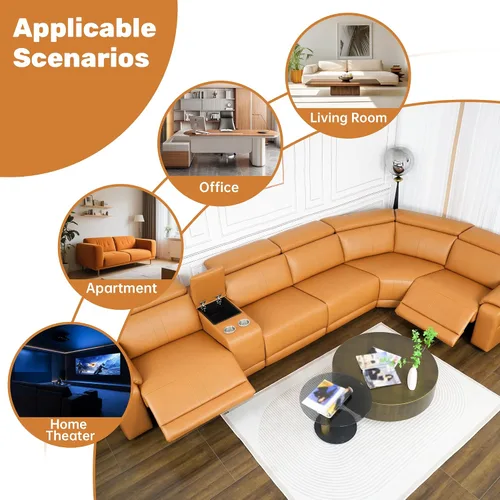Vista 7 de Sofá reclinable eléctrico de dos plazas, sofá modular reclinable con reposacabezas ajustable y reclinable eléctrico, cuero transpirable con consola