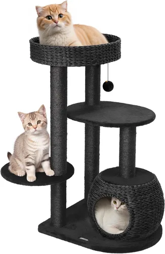 Vista 3 de KAMABOKO Árbol moderno para gatos, 39 pulgadas de alto para gatos de interior, condominio natural con postes rascadores, torre tejida a mano