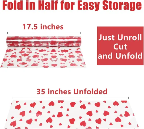 Vista 2 de JOYIT Rollo de celofán transparente de 100 pies con corazón (35 pulgadas x 100 pies), rollo de celofán de corazón rojo de 3 mil de grosor, bolsas