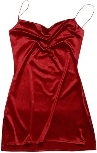 Vista 3 de ZAFUL Vestido corto de satén sin mangas con tirantes delgados para mujer con abertura lateral cuello redondo vestido de fiesta de cóctel