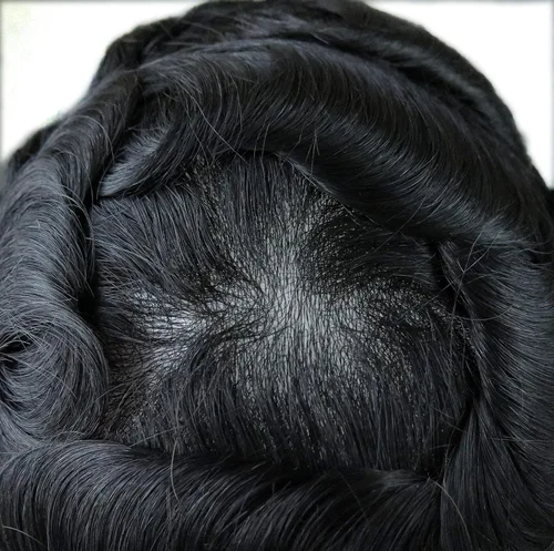 Vista 3 de HAIR NATURE Toupee para hombres, sistemas de reemplazo de cabello humano, 0.001 in piel ultra fina V-looped Jet Black piezas de cabello 8x10#1