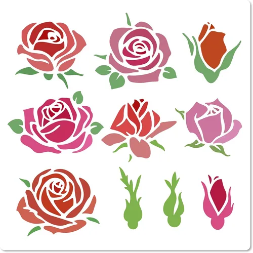 Vista 9 de GORGECRAFT 12 estilos 7.1x7.1 in Rose Flowers Stencil Flores Hojas Plantillas Florales Brotes Florales Ramos de rosas Vines Ramas de Hojas
