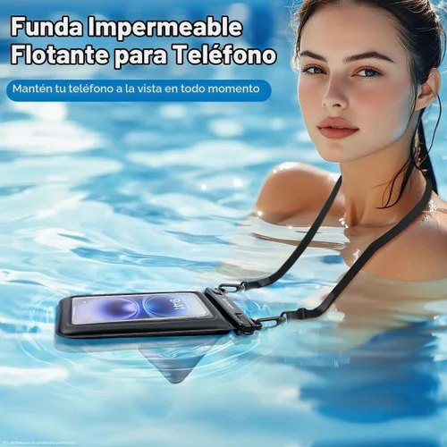 Vista 3 de [Hasta 8.5 pulgadas] Bolsa impermeable para teléfono flotante, doble bolsa impermeable con cordón para iPhone 16 15 Pro Max, Galaxy S25 S24 Ultra