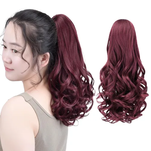 Vista 22 de SYXLCYGG Auburn Clip Cola de caballo Clip Cola de caballo Extensión de cola de caballo ondulado 10 pulgadas 3.5 oz pelo sintético falso pieza