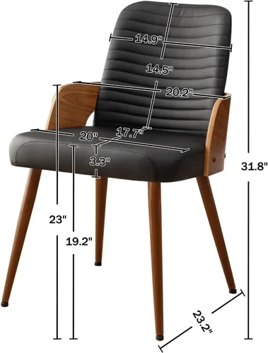 Vista 2 de Juego de 2 sillas de comedor, sillas de cocina modernas de mediados de siglo, sillas decorativas tapizadas de piel sintética, patas de metal, sillas