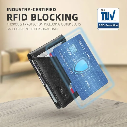 Vista 107 de Zitahli - Billeteras delgadas RFID para hombres, billetera de cuero flexible con clip de dinero, cartera minimalista con bolsillo frontal