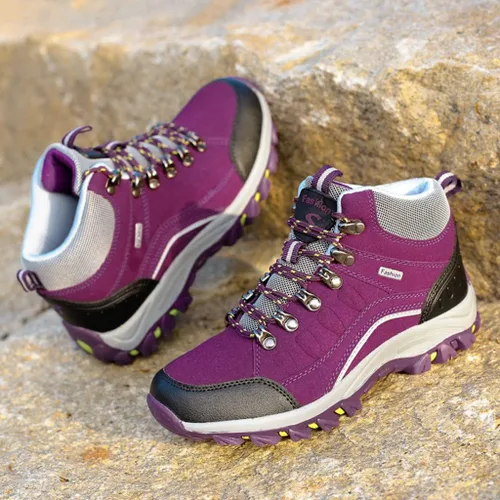 Vista 6 de Eribby Botas de senderismo para mujer, impermeables, antideslizantes, para escalada, senderismo, al aire libre