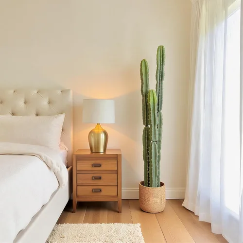 Vista 6 de bellacat Cactus artificial grande resistente a los rayos UV de 5 pies (60 pulgadas) con maceta negra, plantas artificiales realistas para Negro