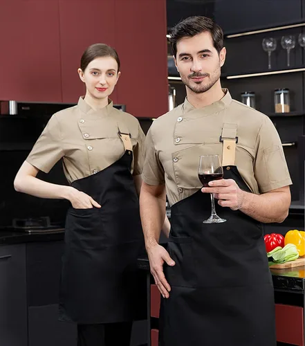 Vista 4 de Conjunto de chaqueta de chef para hombre (abrigo+delantal)