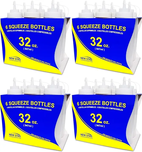 Vista 10 de New Star Foodservice Botella transparente para apretar de 16 onzas, boca ancha, paquete de 6