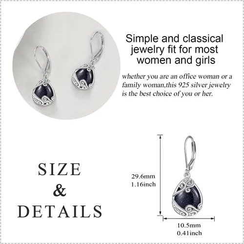 Vista 46 de Aretes colgantes con forma de lágrima de filigrana de piedra lunar de plata de ley 925 con cierre de palanca para mujer, regalos de joyería