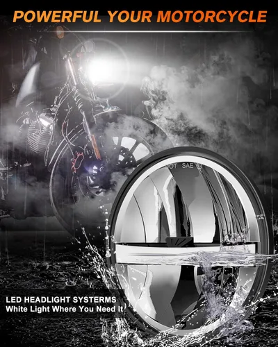 Vista 5 de UNI-SHINE Faro LED para motocicleta de 5.75 pulgadas, 5-3/4 pulgadas, aprobado por DOT, con DRL de haz alto y bajo, Plug and Play, faro clásico