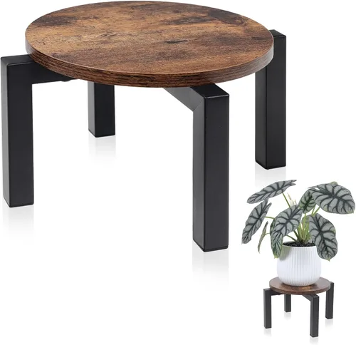 Vista 8 de Vigordream Soporte para plantas de interior, taburete de madera de metal resistente resistente para plantas, soporte de maceta baja y corta
