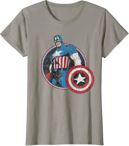Vista 36 de Marvel Avengers Vintage Capitán América Comic Hero Retrato Camiseta Pequeña Negro