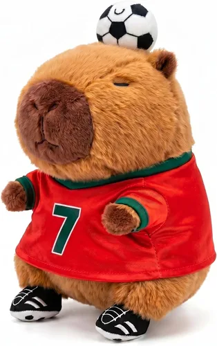 Vista 5 de RichRabbit Lindo juguete de peluche de Capybara de fútbol suave juguete lindo regalo de los niños marrón 9 pulgadas