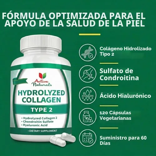 Vista 5 de Activa Naturals Suplemento hidrolizado de colágeno tipo 2 con condroitina e hialurónico - 120 Veg. Caps Collagen Capsules with Chondroitin Sulfate