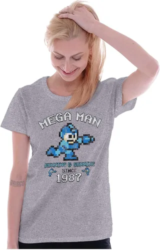 Vista 5 de Brisco Brands Camiseta retro Mega Man Running and Gunning para mujer