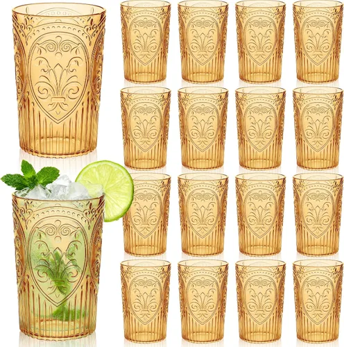 Vista 12 de 24 vasos de plástico vintage para agua potable de 16 onzas, a Verde