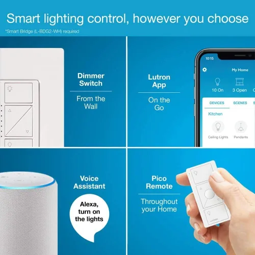 Vista 15 de Lutron Caseta - Interruptor de atenuación inteligente original con placa de pared (requiere Lutron Smart Hub), para luces LED, 150 vatios, un solo