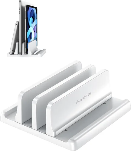 Vista 10 de Vaydeer Soporte vertical para computadora de escritorio, soporte de plástico de doble ranura para laptop con diseño 4 en 1 que ahorra espacio Negro