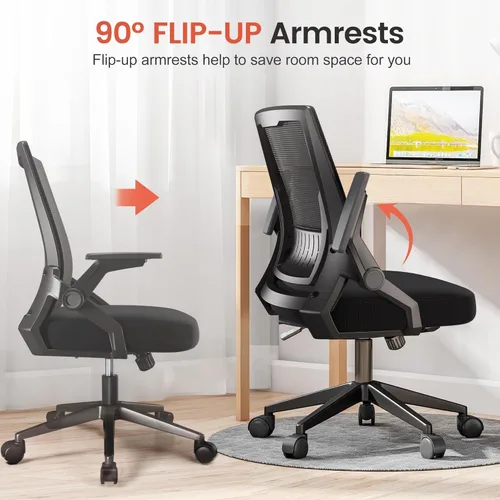 Vista 7 de COMHOMA Office Chair with Flip-up Armrests Ergonomic Computer Desk Chair with Adaptive Lumbar Support & Breathable Mesh, Black, Pack of 2