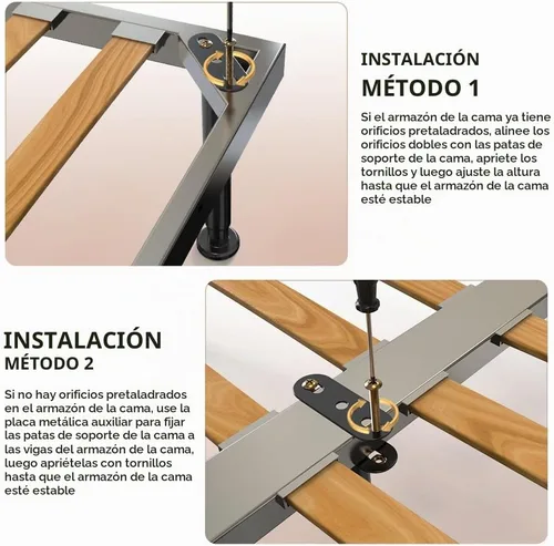 Vista 7 de 2 patas de soporte de marco de cama de altura ajustable, patas de soporte de marco de cama de acero extra resistentes con base de goma más ancha