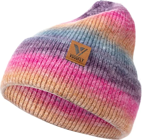 Vista 24 de Vgogfly Gorro de invierno para hombre, gorro de punto holgado con forro cálido para hombre, gorro de invierno con rayas para mujer Negro