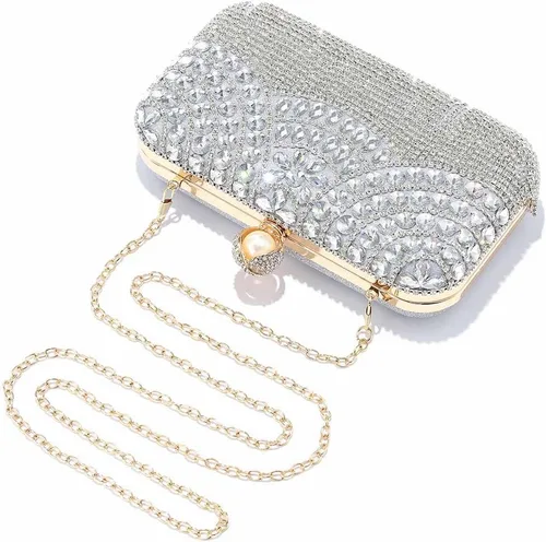 Vista 6 de Yokawe Bolso de noche con cristales para mujer, con diamantes de imitación, con borlas, bolsos cruzados para novia, boda, fiesta, baile de graduación