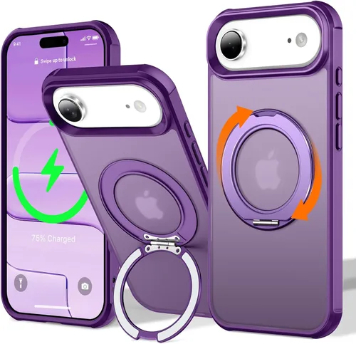Vista 32 de UMIONE - Funda con diseño de anillo magnético giratorio de 360° para iPhone 11, soporte de bucle invisible integrado, compatible con Magsafe, funda