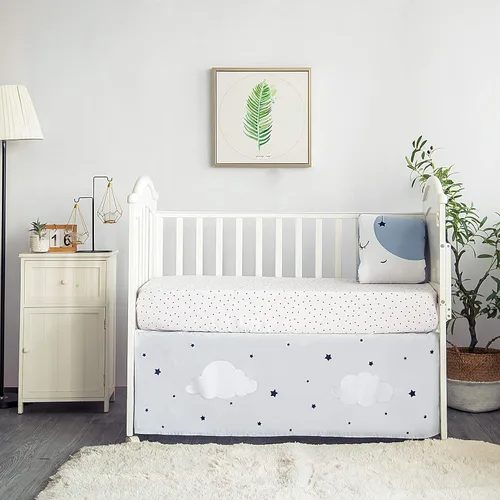 Vista 9 de Sleeping Moon - Juego de ropa de cama para cuna de bebé, 3 piezas, tamaño estándar, color azul y gris