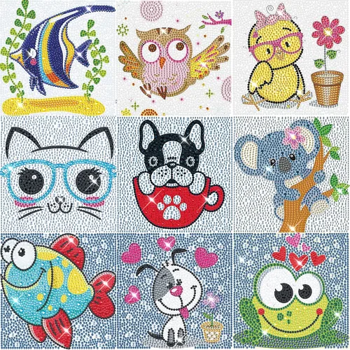 Vista 8 de HUBENDMC Kits de pintura de diamantes para niños, paquete de 6 gemas para niños, arte de diamantes fácil para principiantes, manualidades de puntos