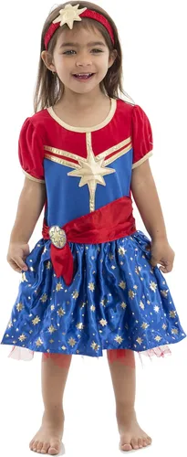 Vista 2 de Marvel Avengers Captain Marvel - Vestido de tul y diadema para niñas pequeñas color rojo 5-6