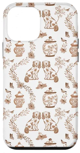 Vista 15 de Funda para iPhone XS Max Preppy Marrón y Blanco Toile Chinoiserie Perros y Jengibre