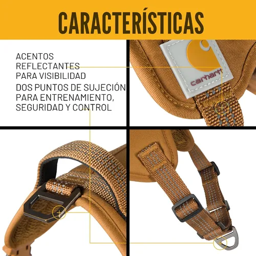 Vista 3 de Carhartt Arnés para Perro de Lona de Nylon Sin Tirones, Completamente Ajustable con Mango de Control Rápido y Detalles Reflectantes, Marrón