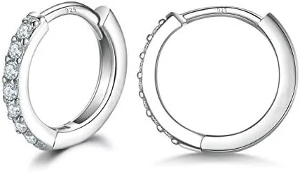 Vista 8 de 3 pares de aretes de aro pequeños de plata de ley con circonita cúbica Aretes de aro pequeños para cartílago para mujer