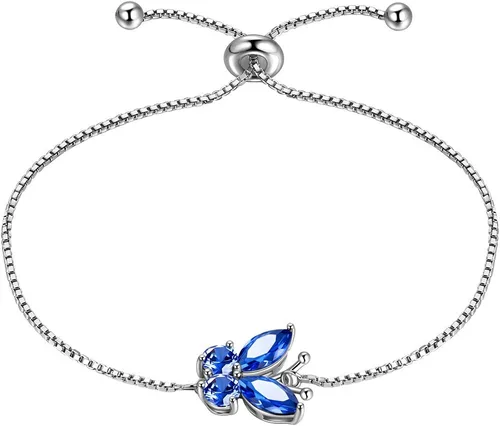 Vista 16 de Aurora Tears Pulsera de piedra natal de mariposa – Pulsera de plata de ley 925 para mujer, regalo de cumpleaños para mujer A. Enero