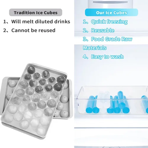 Vista 3 de Paquete de 12 cubitos de hielo reutilizables para bebidas, botella de agua reutilizable de congelación rápida, sin BPA, cubos de hielo de plástico