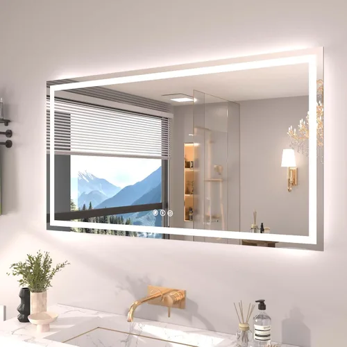 Vista 13 de Snowdool - Espejo de baño LED, de 24 x 36 pulgadas, con luz delantera y trasera, antiempañamiento, espejo de tocador de baño para pared, con función