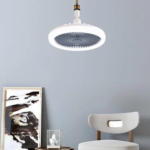 Vista 8 de Ventilador de techo con enchufe de lámpara E27 integrado, ventilador de luz de bajo consumo de 3 velocidades para dormitorio, sala de estar y hogar