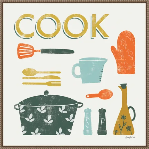 Vista 18 de Amanti Art Framed Canvas Wall Art 16x16 Retro Kitchen III Cook by Becky Thorns, Framed Wall Art Canvas, Cuisine Artwork, Traditional Decor, Small