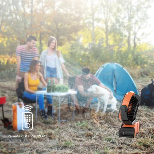 Vista 9 de Easywave Ventilador de camping con linterna LED: tienda de campaña de 20000 mAh recargable con batería para exteriores, ventilador oscilante