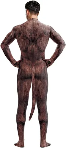 Vista 83 de Disfraz de animal para hombre con estampado de cola grande, overol peludo de elastano para cosplay, fiesta de Halloween