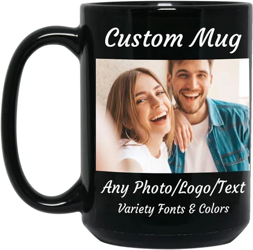 Vista 11 de Taza de café personalizada, taza de café personalizada, taza de cerámica negra de 11 onzas con texto o logotipo, regalo personalizado de doble cara