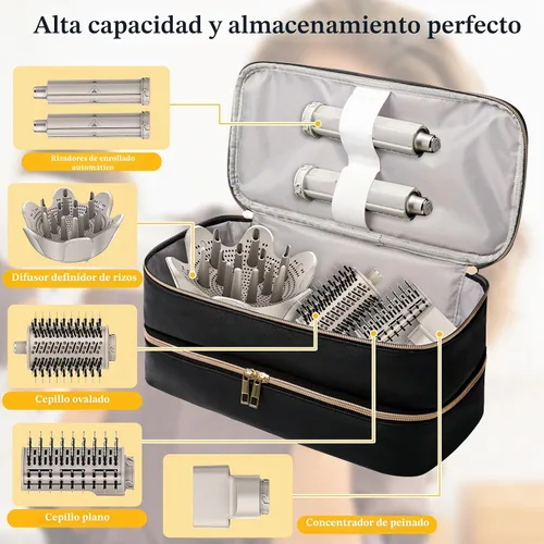Vista 2 de Estuche de transporte de viaje para Shark Flex Style, Estuche de almacenamiento de doble capa para accesorios del secador de pelo Shark SpeedStyle