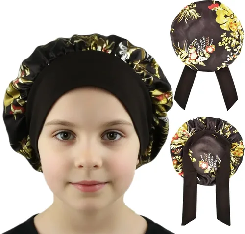 Vista 8 de Gorros de satén para niñas para niñas, gorro de satén para dormir, gorro de noche de seda